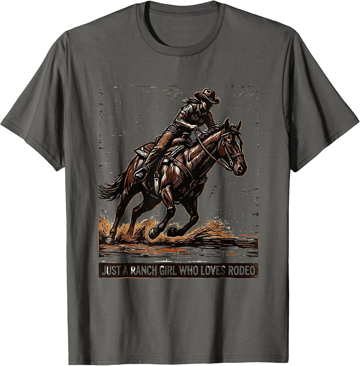 Just A Ranch Girl Who Loves Rodeo Western Cowgirl Vintage T-Shirt - Asphalt Grey