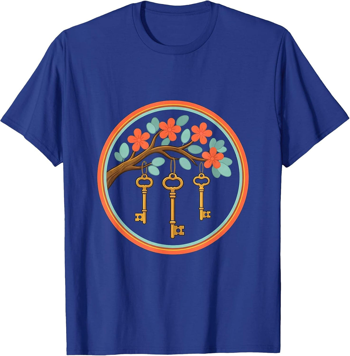 Men's Special Education Keys Blooming Tree Branch Design T-Shirt - Royal Blue