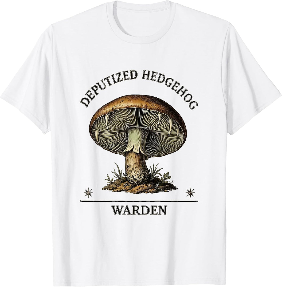 Men's Deputized Hedgehog Warden Botanical Mushroom Forager T-Shirt - White
