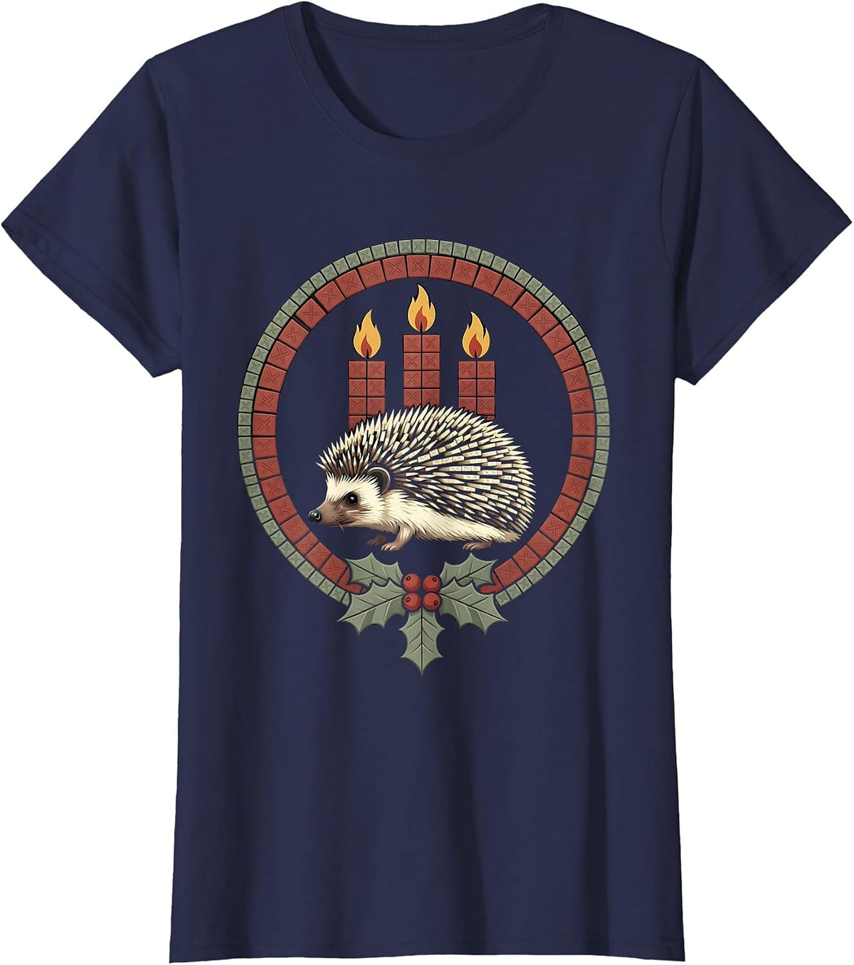 Women's Sealed Hedgehog Advent Badge Cute Christmas Animal Lover T-Shirt - Navy Blue