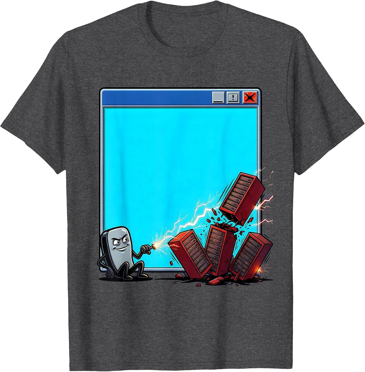 Terminal Chaos Cartoon IT Humor Sysadmin T-Shirt - Dark Heather Grey