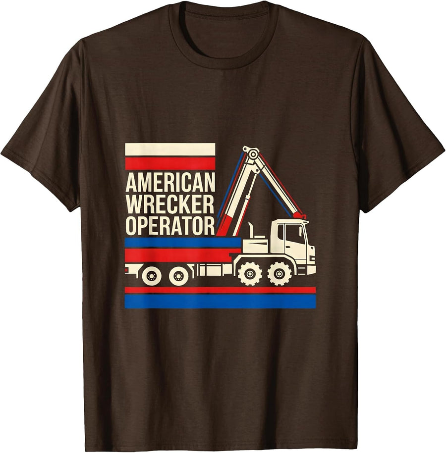 American Wrecker Operator Patriotic Semi Truck Driver T-Shirt - Brown