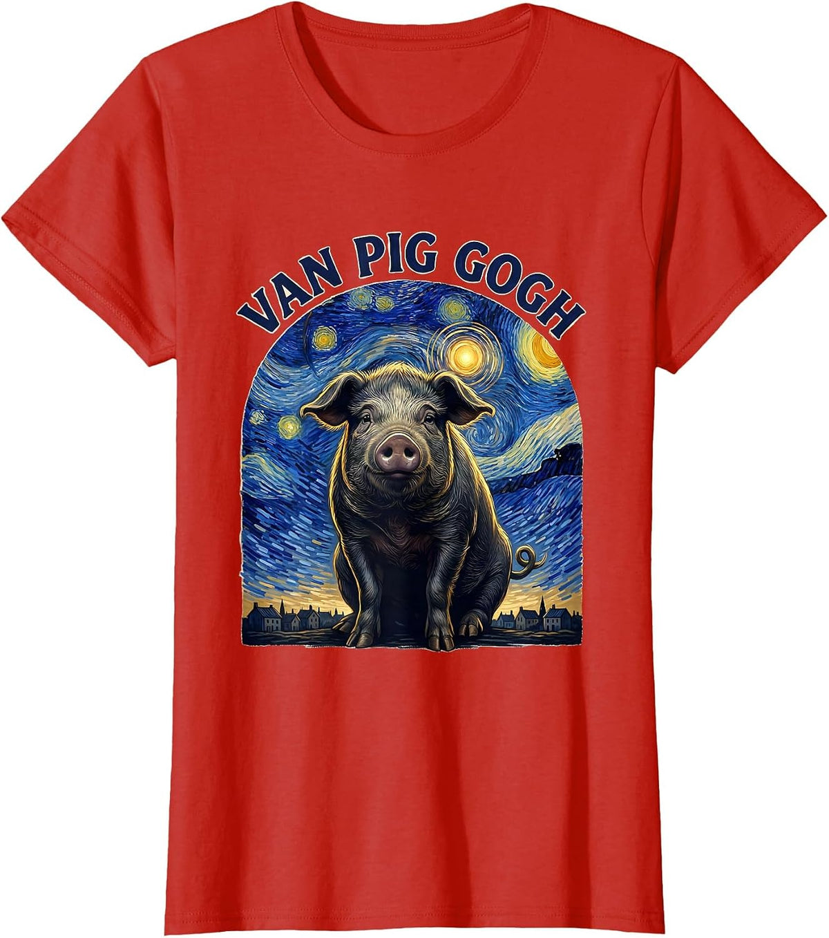 Van Pig Gogh Whimsical Art Meme Animal Lover Gift T-Shirt - Red