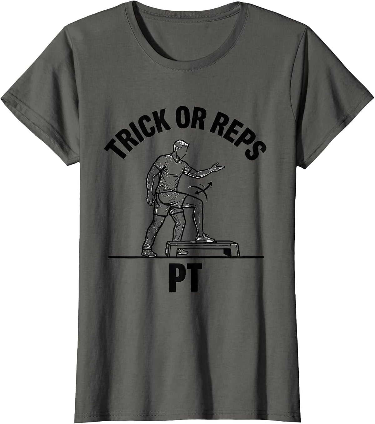 Women's Trick Or Reps PT Ghost Physical Therapy Halloween Humor T-Shirt - Asphalt Grey