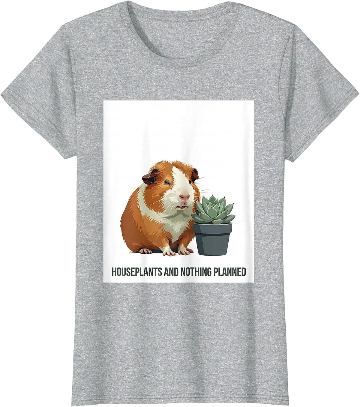 Houseplants And Nothing Planned Cute Kawaii Anime Animal T-Shirt - Heather Grey