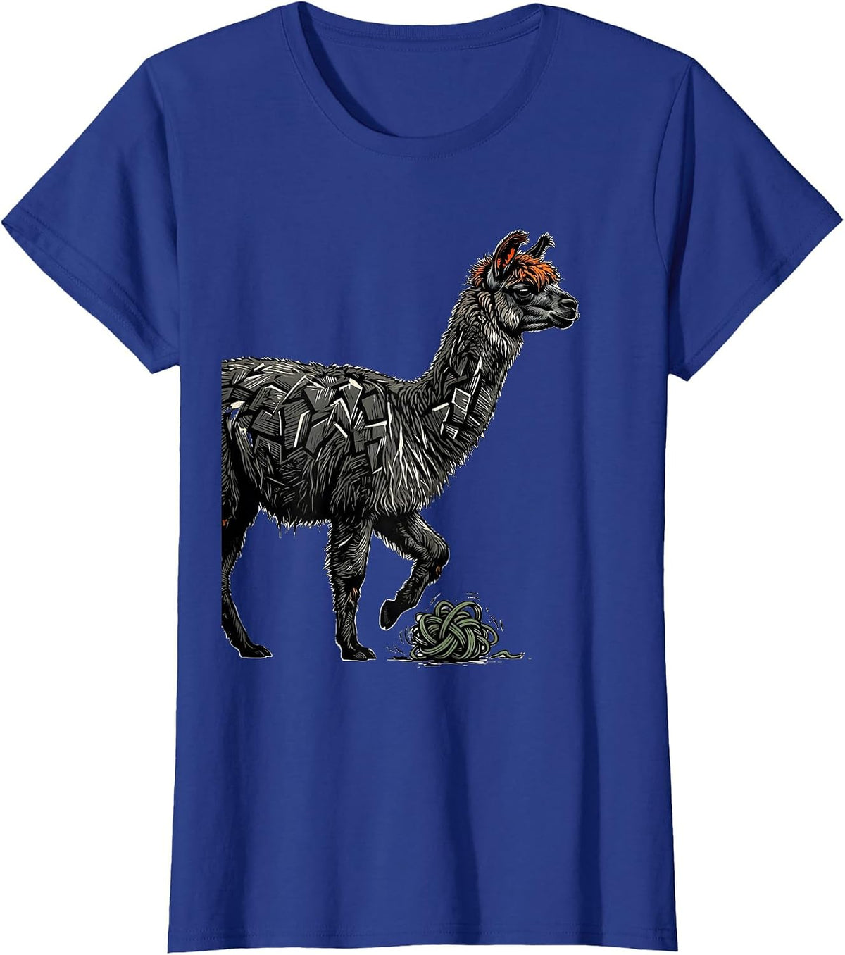 Women's Llama Linocut Funny Alpaca Lover Gift T-Shirt - Royal Blue
