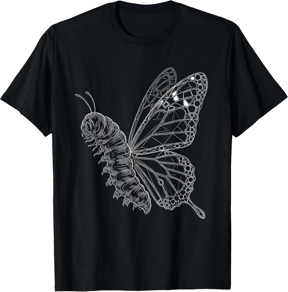 Men's Autism Caterpillar Geometric Mosaic Butterfly T-Shirt - Black