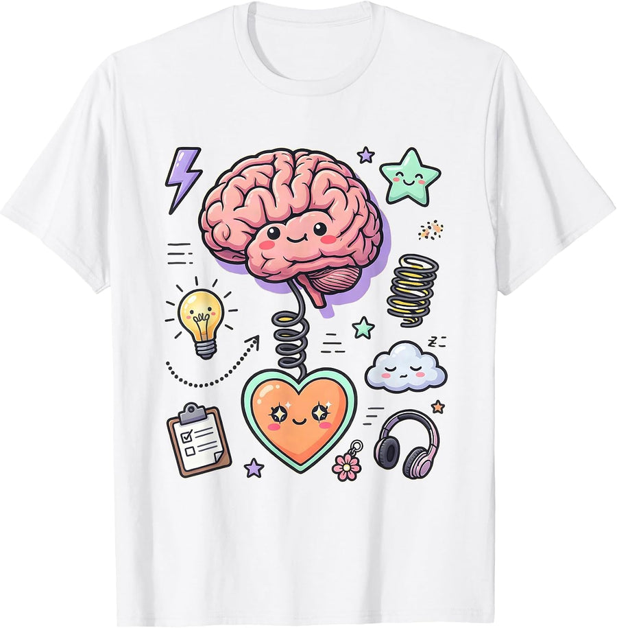 Men's Rizz Em With The Tism Glowing Brain Heart T-Shirt - White
