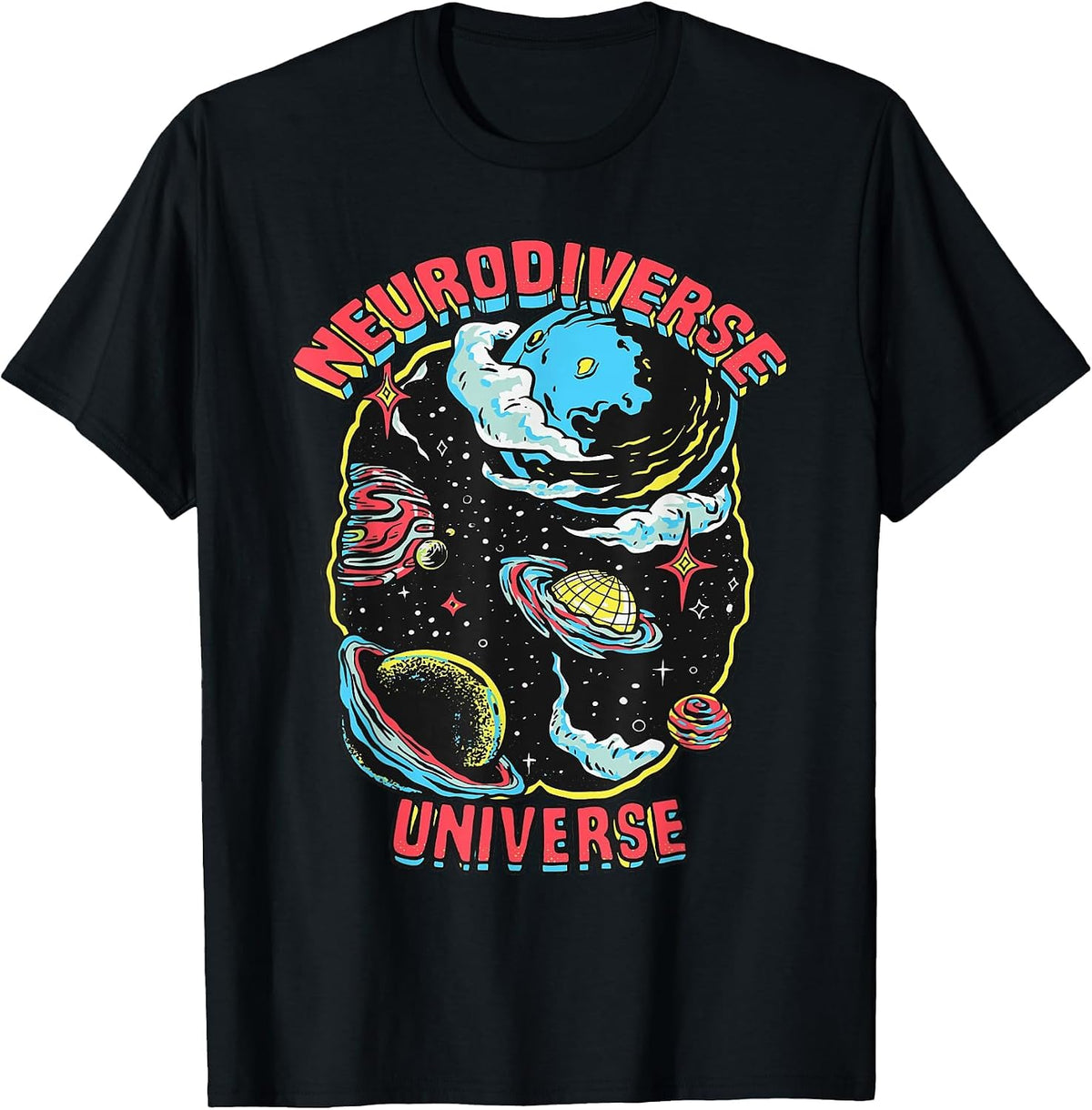 Neurodiverse Universe Neurodiversity Embrace ADHD Autism ASD T-Shirt - Black
