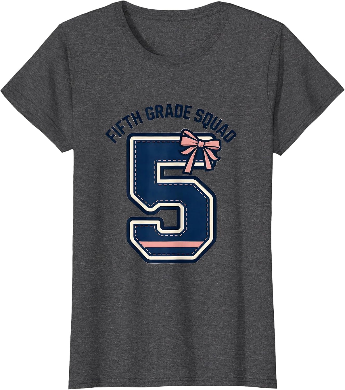 Women's Fifth Grade Squad Coquette Bow Back To School Girly Preppy T-Shirt - Dark Heather Grey