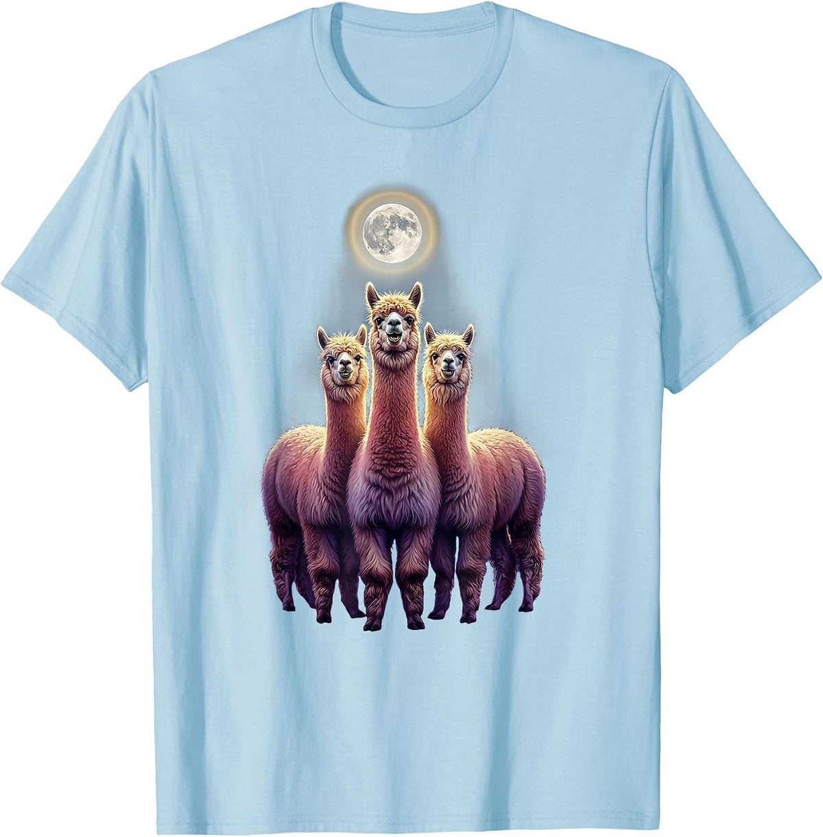 Three Alpaca Moon Howling Absurd Meme Humor T-Shirt - Baby Blue