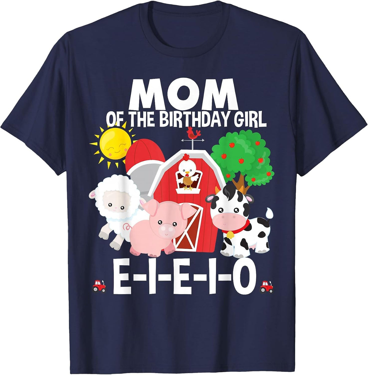 Mom Birthday Girl Old Macdonald Birthday Party Matching T-Shirt - Navy Blue