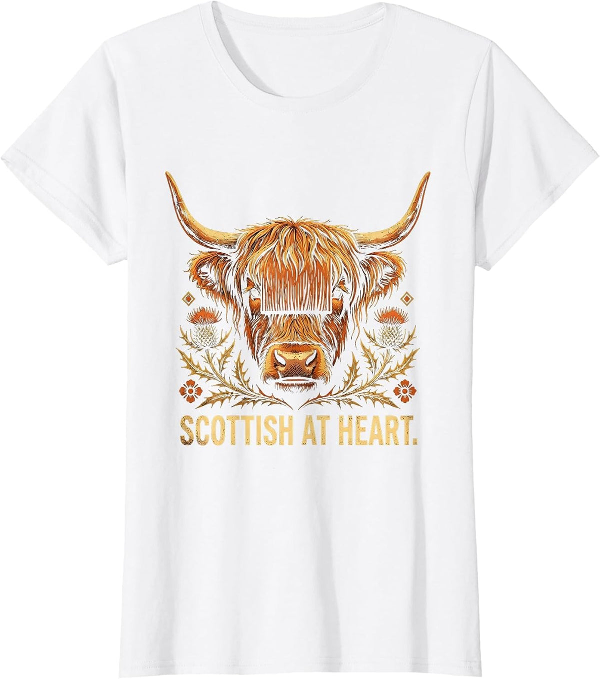 Scottish at Heart Highland Cow Design T-Shirt - White