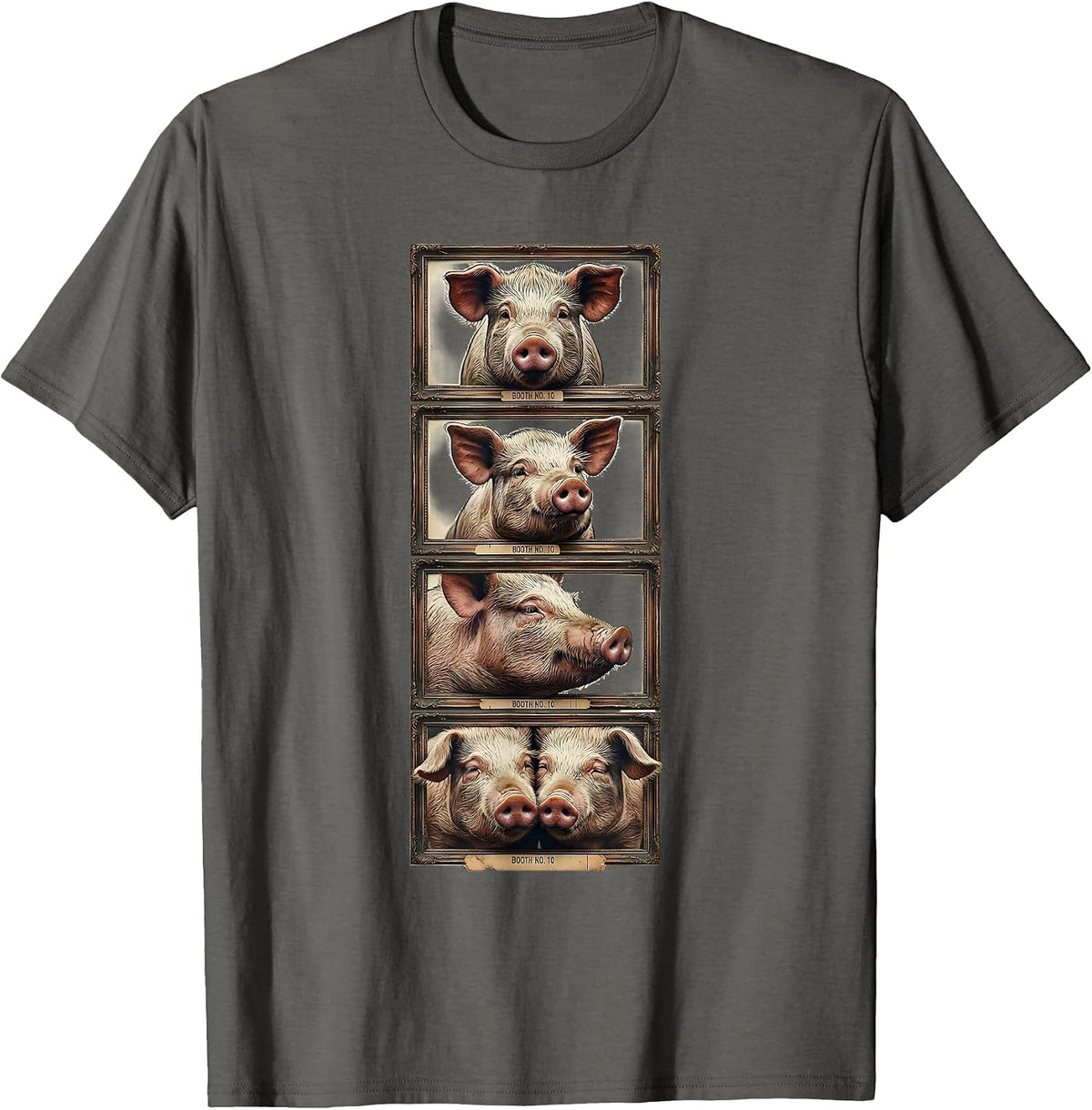Men's BOOTH NO. 10 Vintage Pig Photobooth Funny Animal Lover T-Shirt - Asphalt Grey