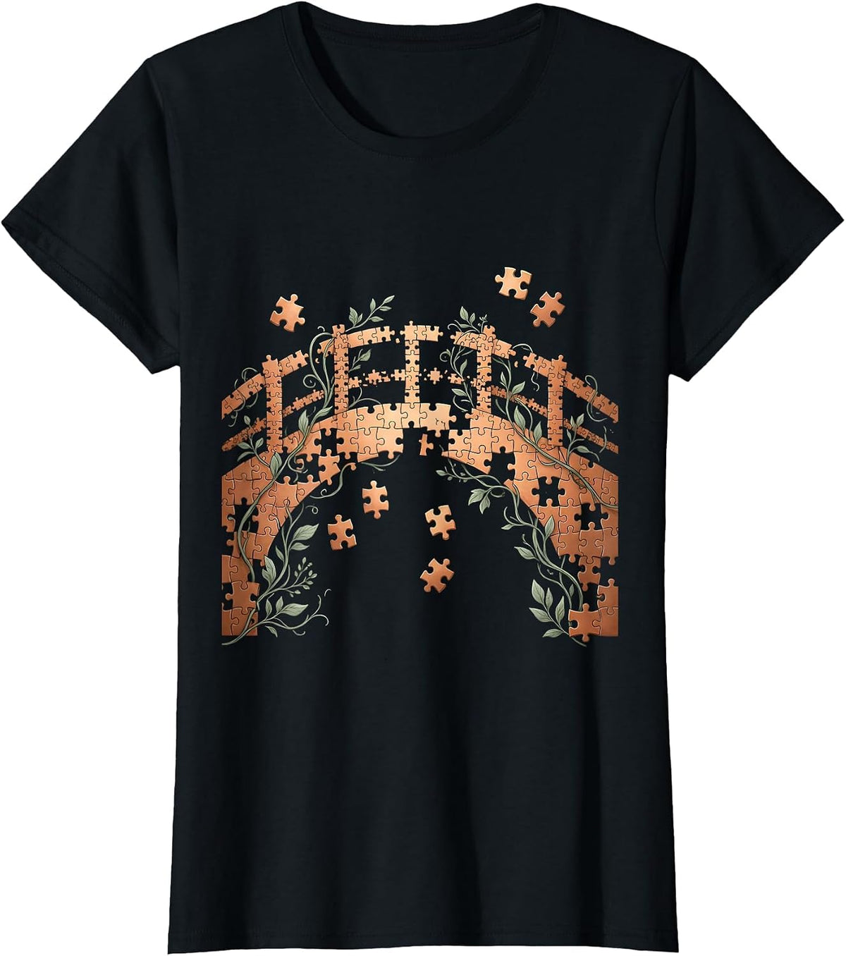Women's ABA Puzzle Bridge Graphic Design T-Shirt - Black