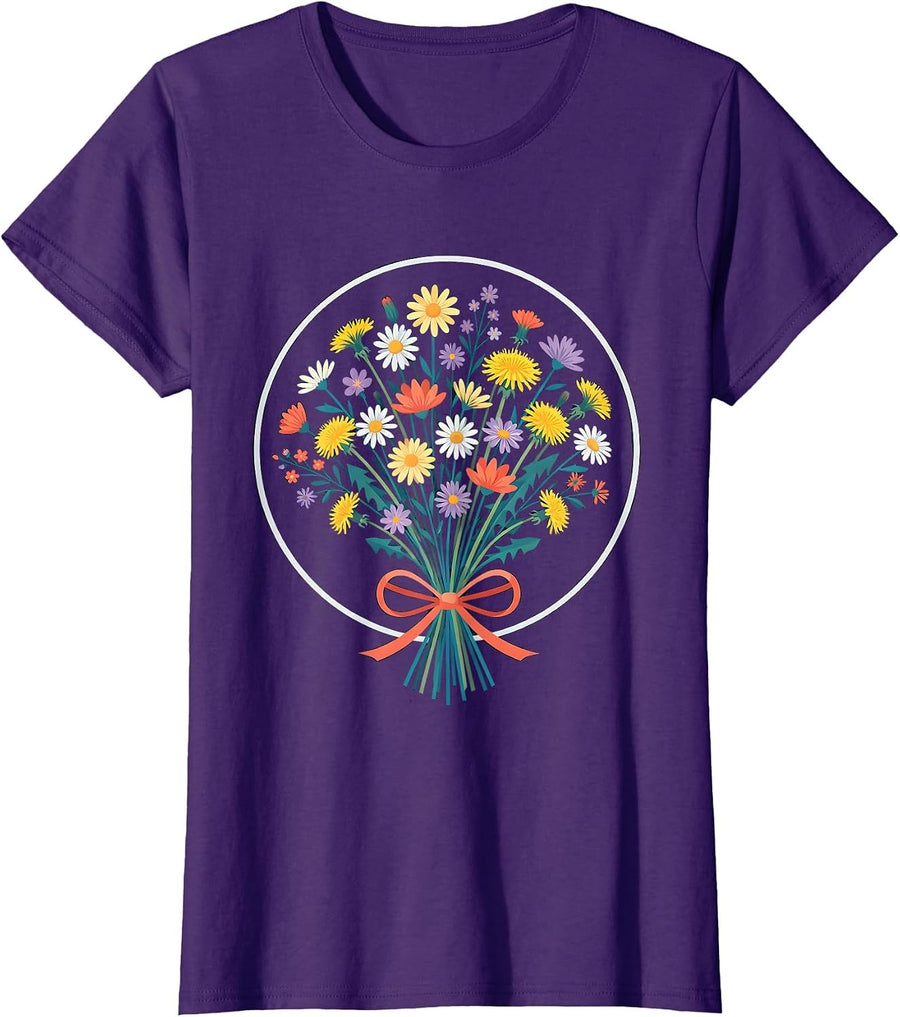 Women's Down Syndrome Awareness Wildflower Bouquet T-Shirt - Purple