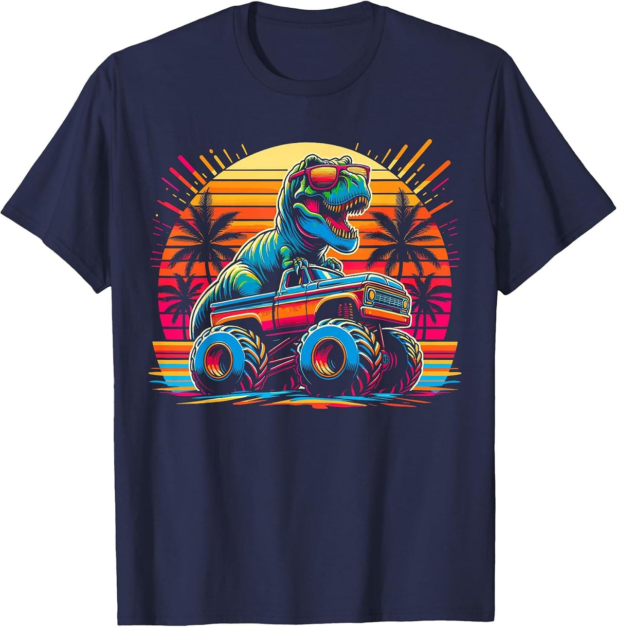 Monster Truck Summer Dinosaur Monster Truck T-Shirt - Navy Blue