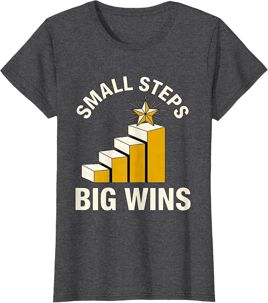 Women's Small Steps Big Wins Special Education Design T-Shirt - Dark Heather Grey