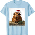 Men's Wheeking For The Christmas Hay Funny Guinea Pig Santa Hat T-Shirt - Baby Blue