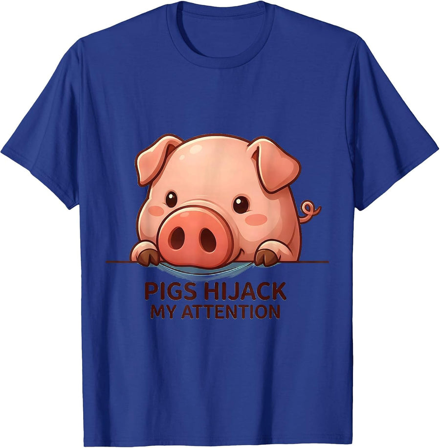 Pigs Hijack My Attention Cute Kawaii Pig Lover Farm Animal T-Shirt - Royal Blue