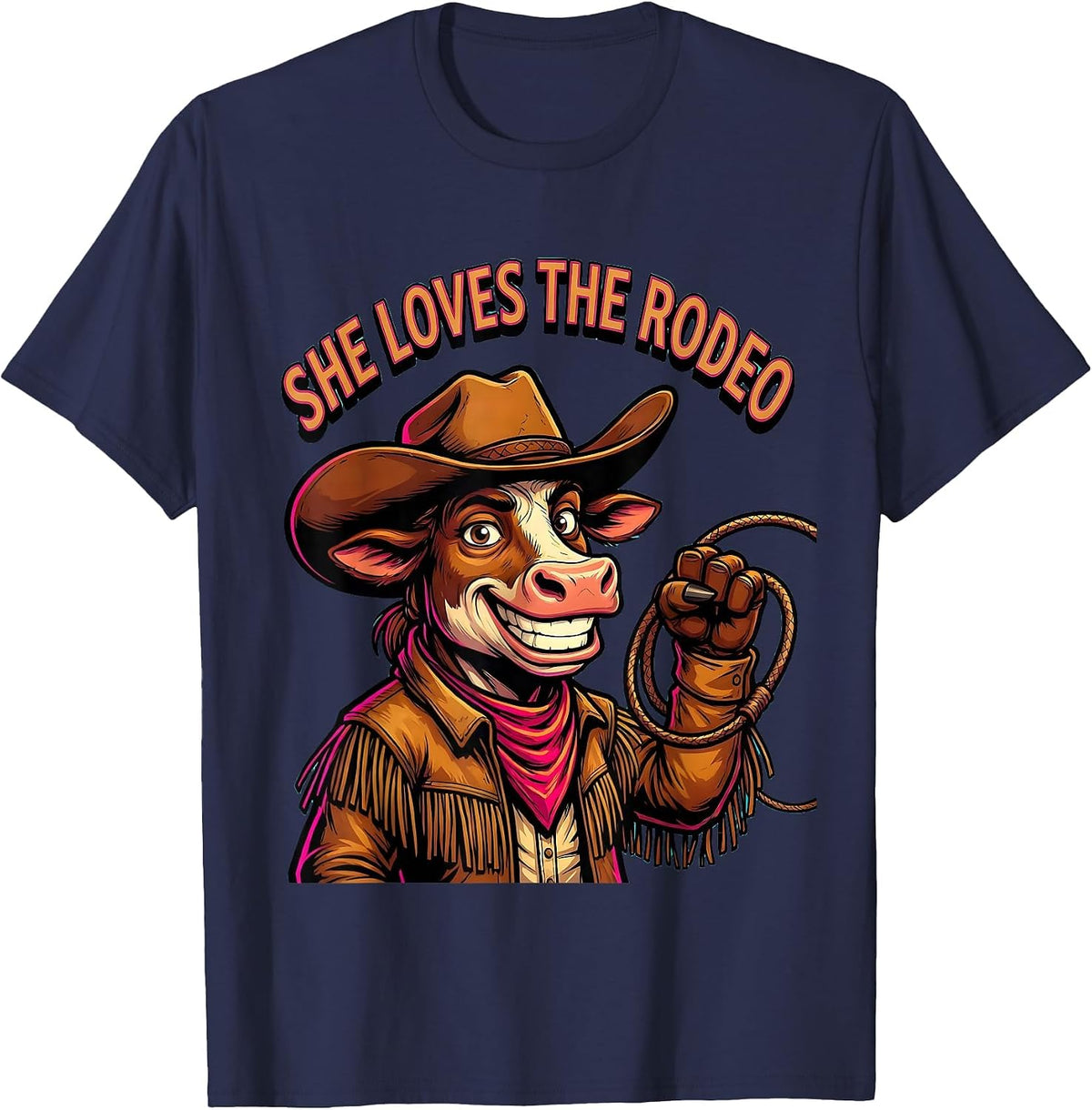 She Loves The Rodeo Cowgirl Graphic Design T-Shirt - Navy Blue