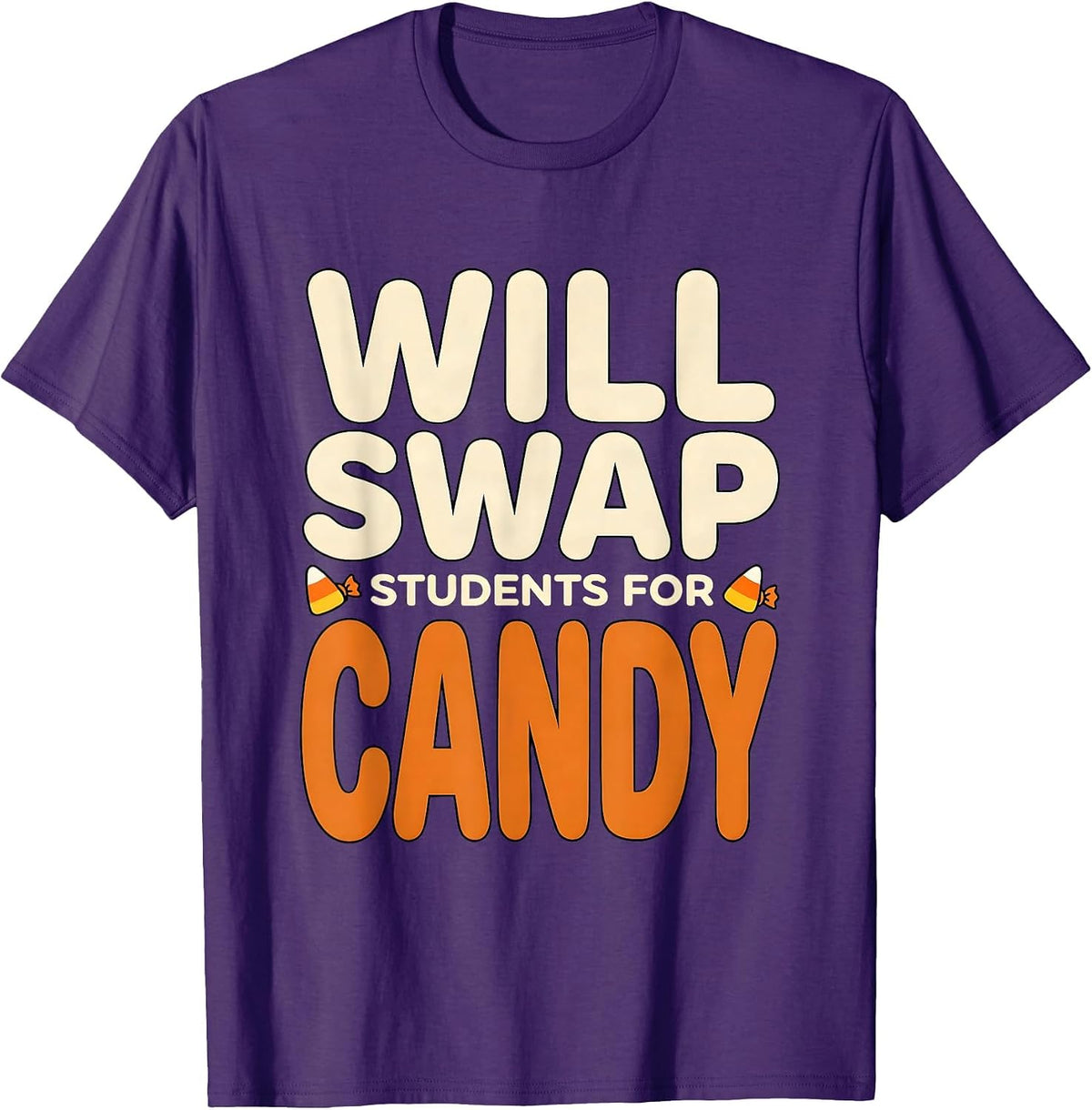 Men's Will Swap Students For Candy Funny Teacher Halloween Costume T-Shirt - Purple