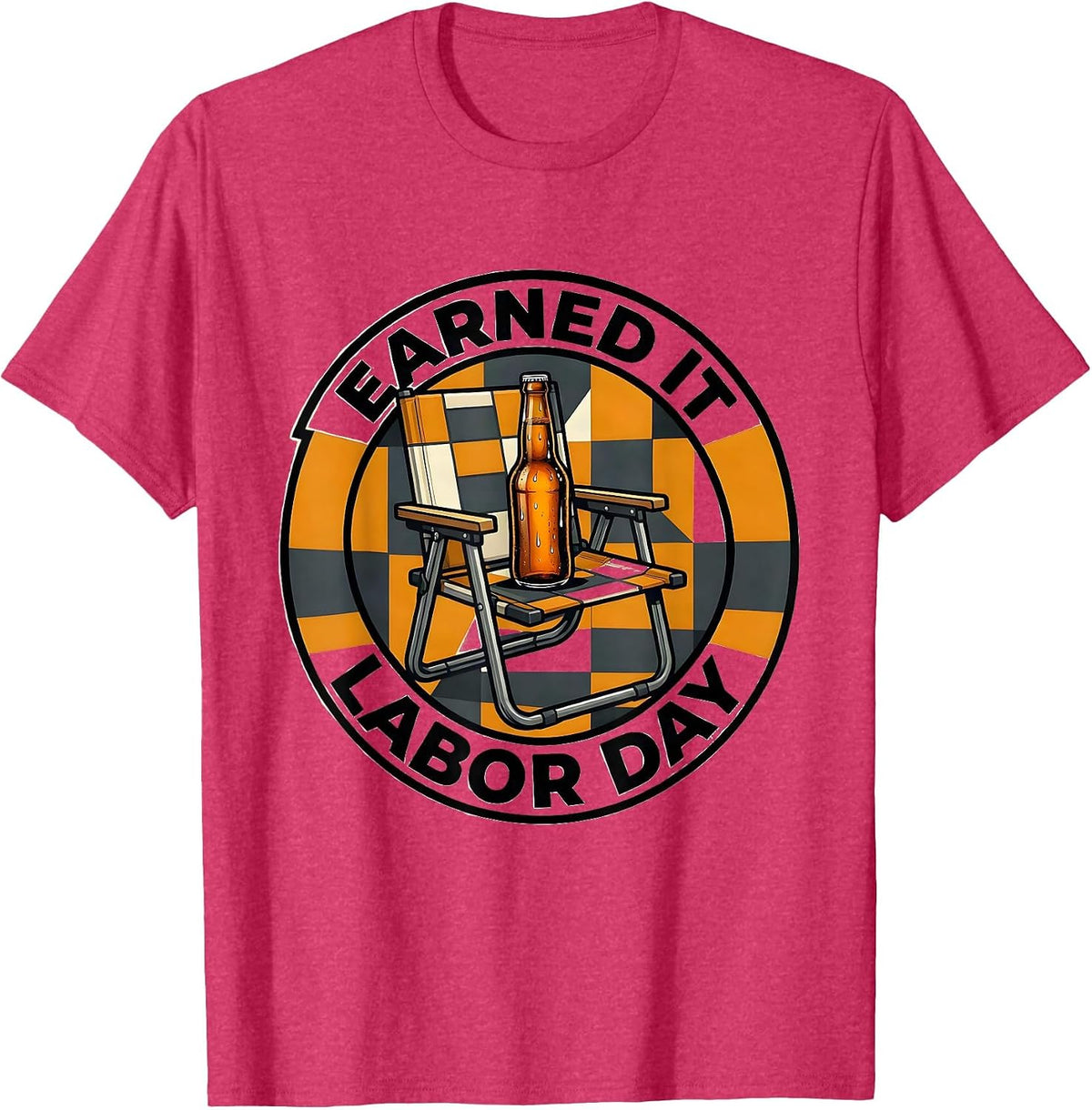 Men's Folded Lawn Chair Beer Humor End-Of-Summer Novelty T-Shirt - Red Heather