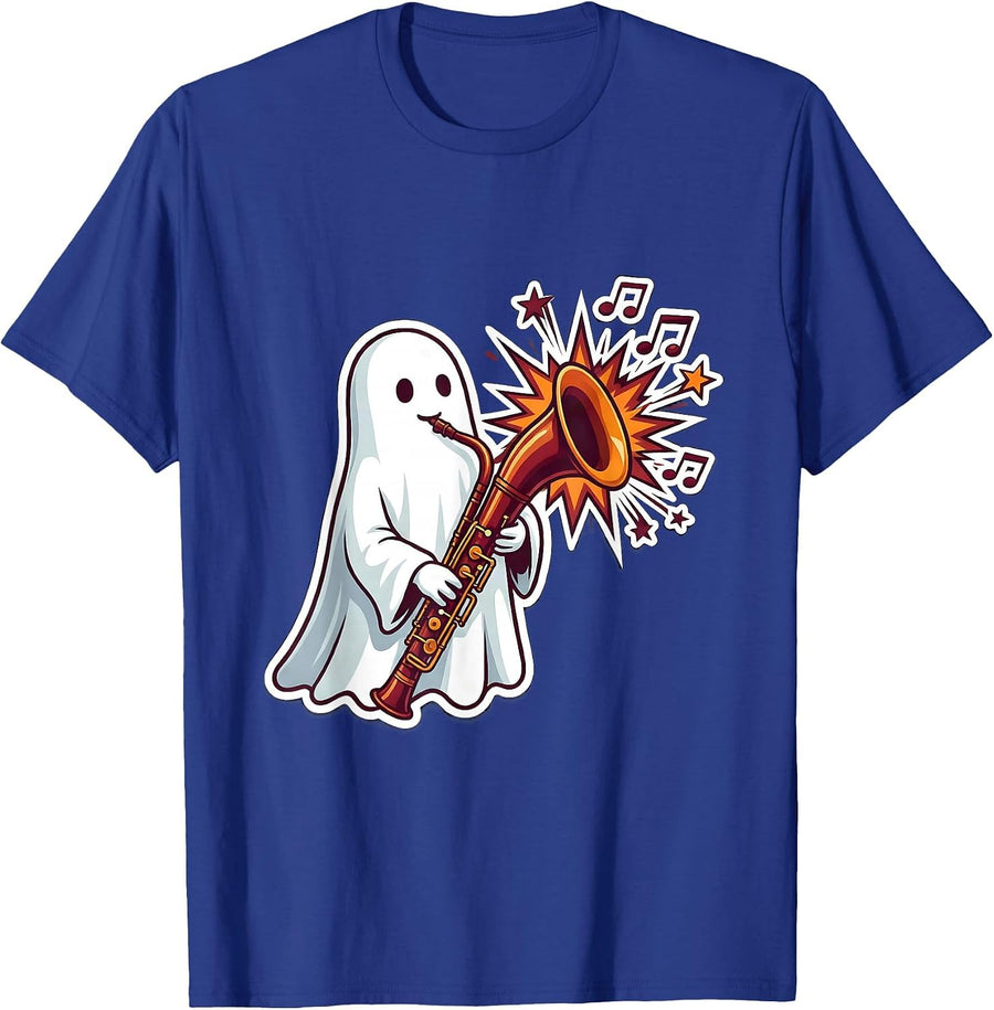 Sheet Ghost Bassoon Sticker Style Music Teacher Halloween T-Shirt - Royal Blue