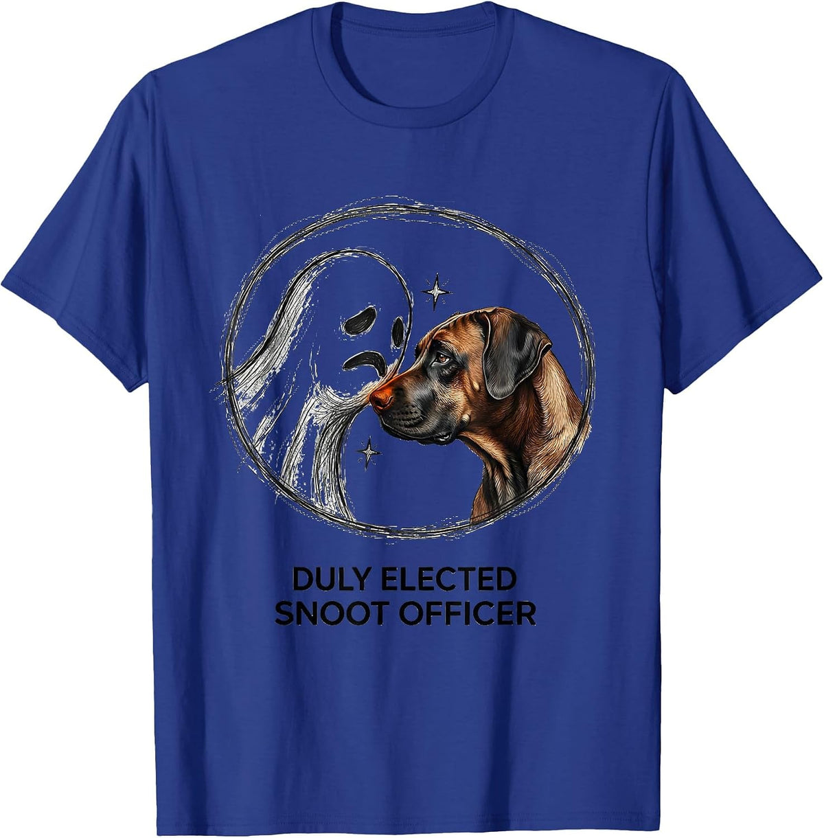 Men's Duly Elected Snoot Officer Hand-Sketched Dog Lover Halloween T-Shirt - Royal Blue