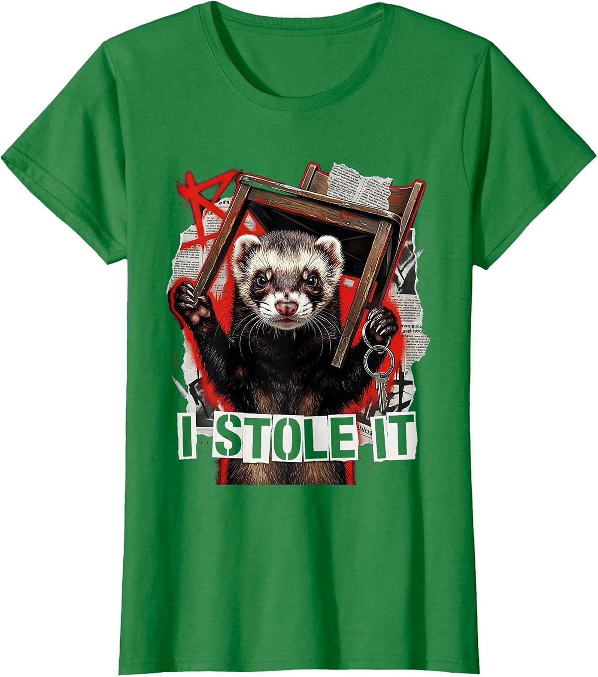 Women's I Stole It Punk Metal Ferret Lover Gift Ferret Owner T-Shirt - Kelly Green