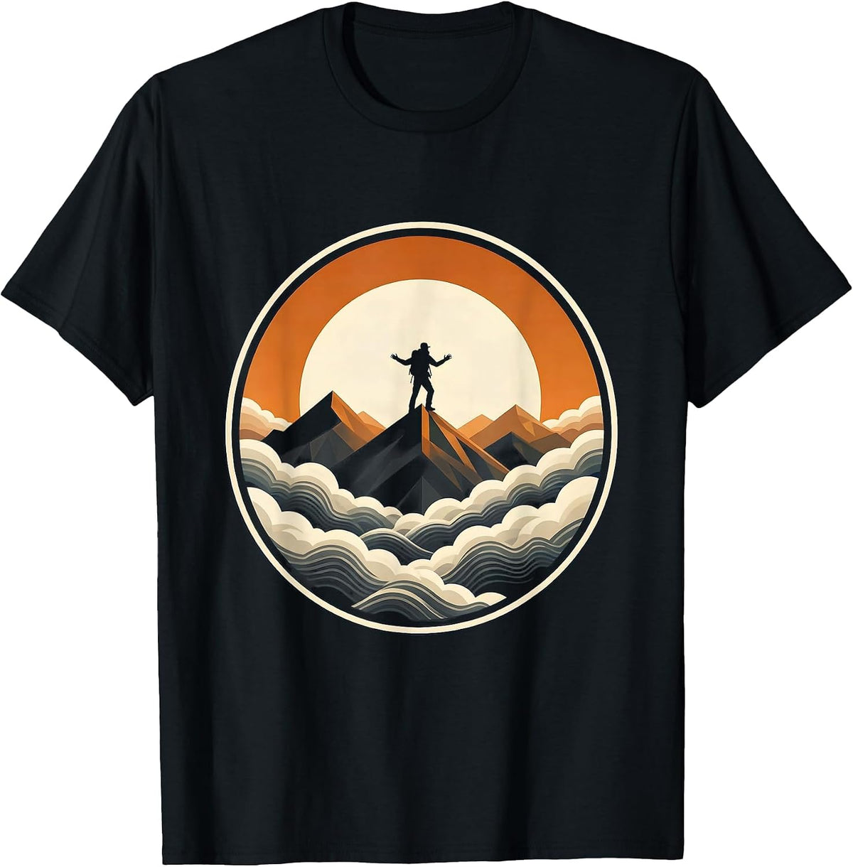 Men's Solo Hiker Above the Clouds Mountain Ridge T-Shirt - Black
