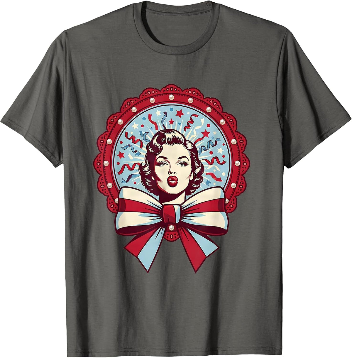 Retro Confetti Celebration Red White and Blue T-Shirt - Asphalt Grey