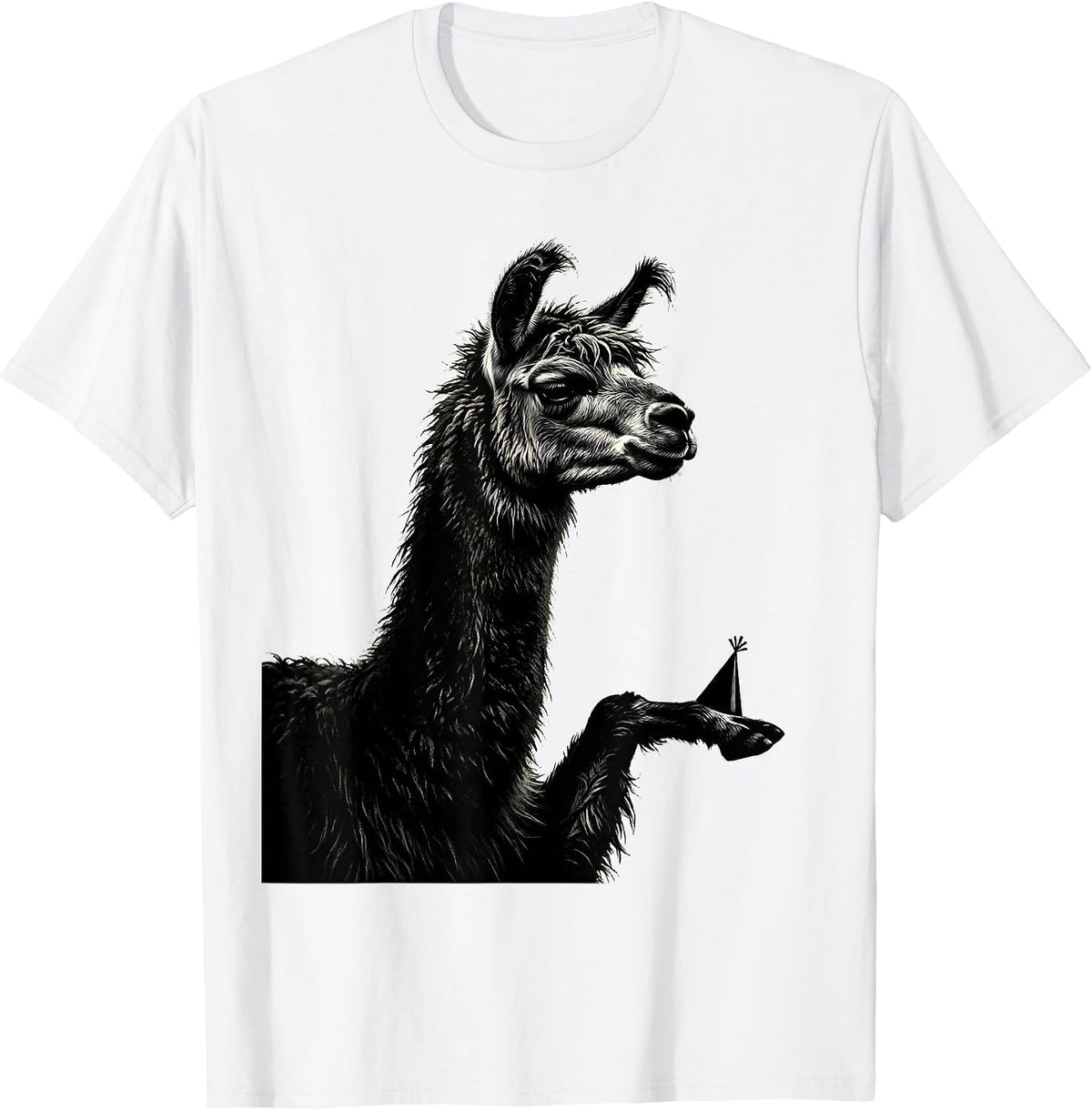 Men's Llama Balancing Party Hat Funny Alpaca Lover Humor T-Shirt - White