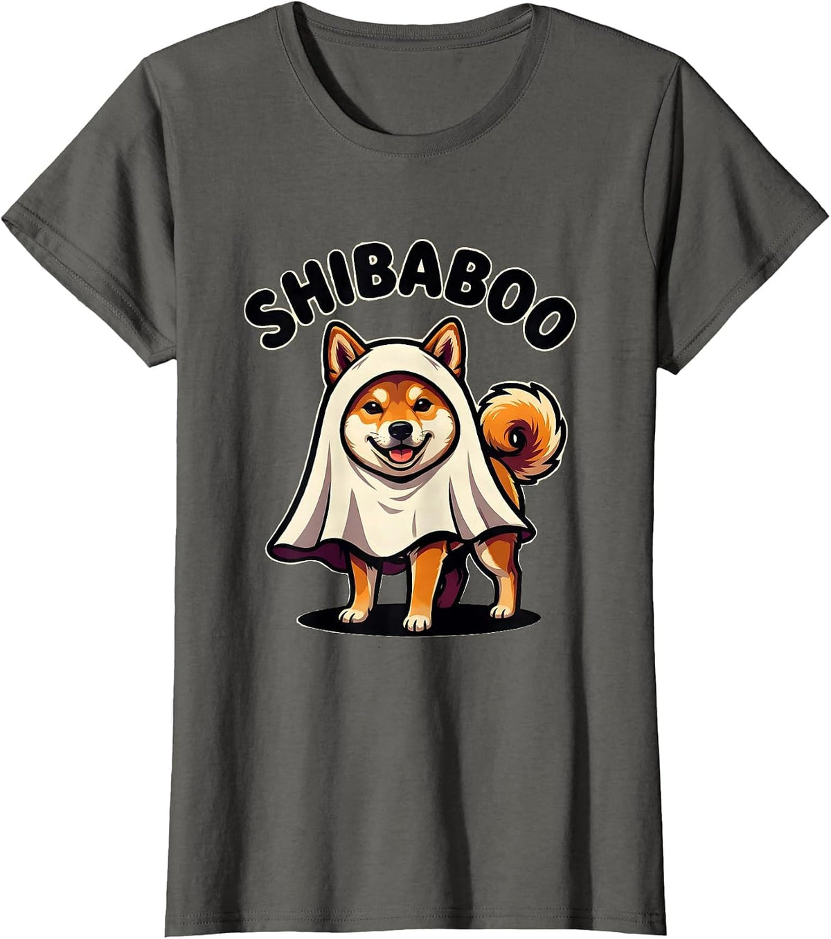 Women's ShibaBoo Funny Shiba Inu Ghost Halloween Dog Lover Costume T-Shirt - Asphalt Grey