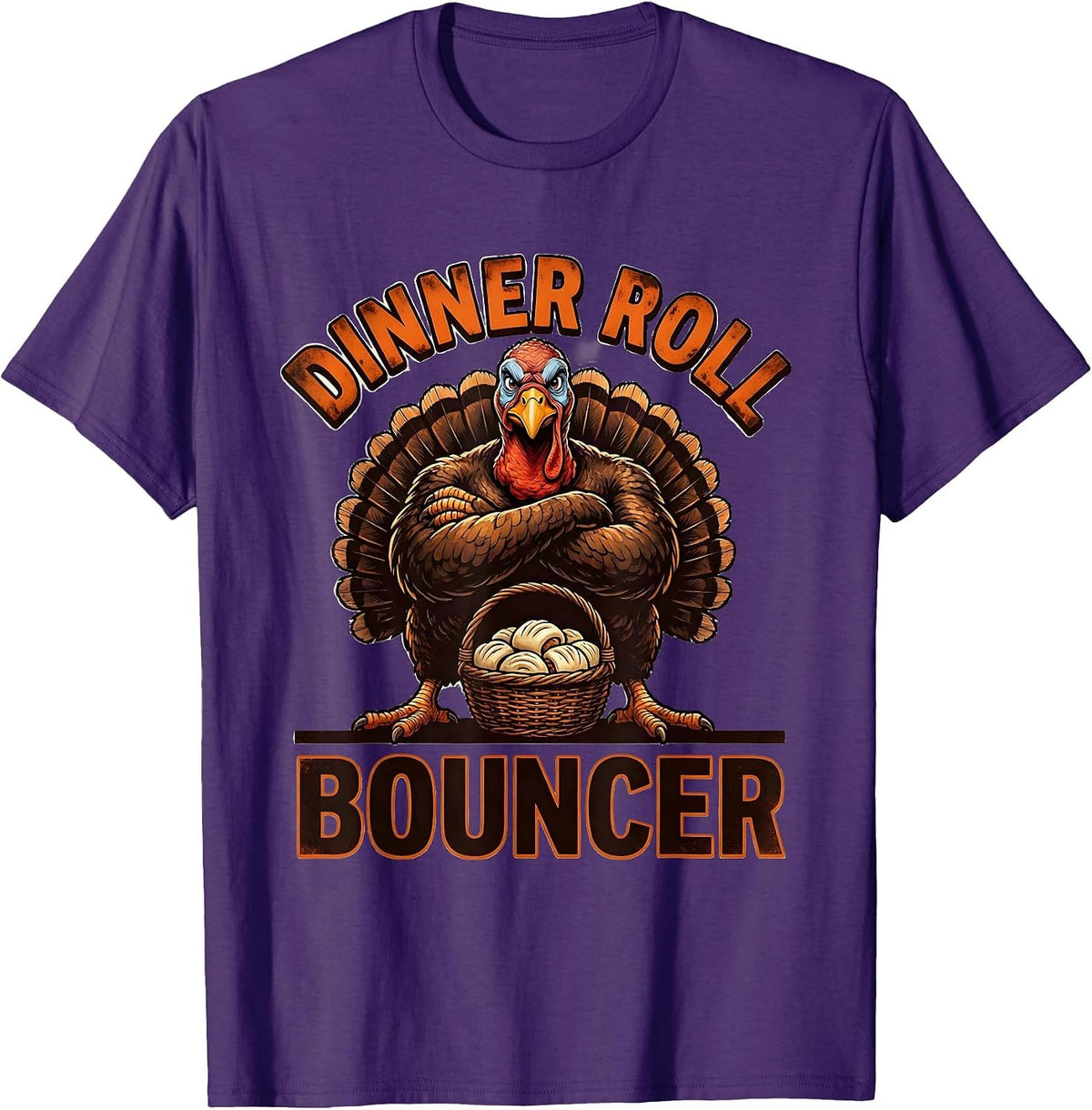 Dinner Roll Bouncer Funny Thanksgiving Family Crew Turkey T-Shirt - Purple