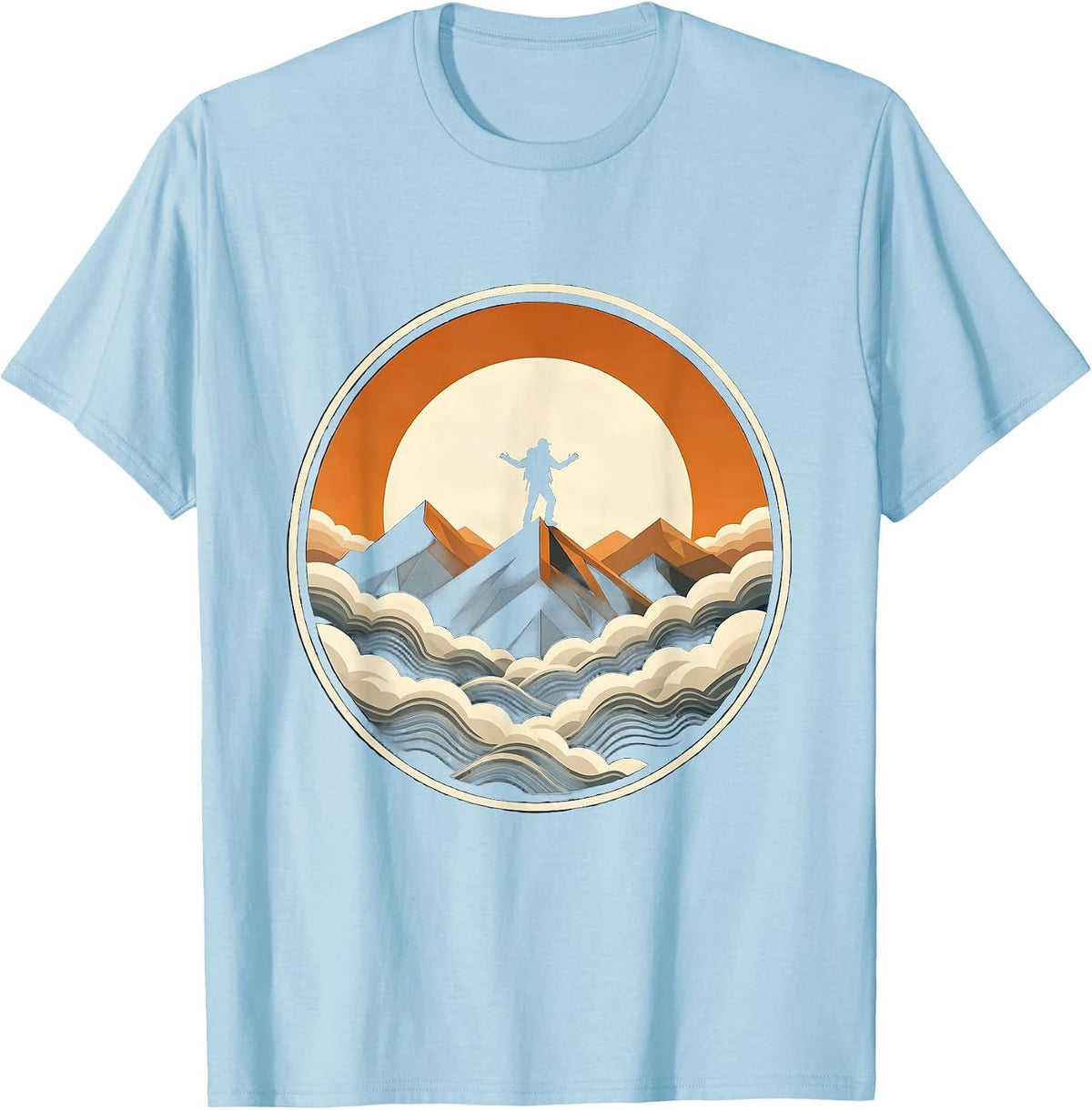 Men's Solo Hiker Above the Clouds Mountain Ridge T-Shirt - Baby Blue