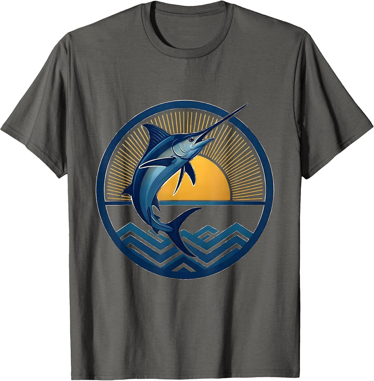 Gulf of America Giant Blue Marlin Leaping T-Shirt - Asphalt Grey