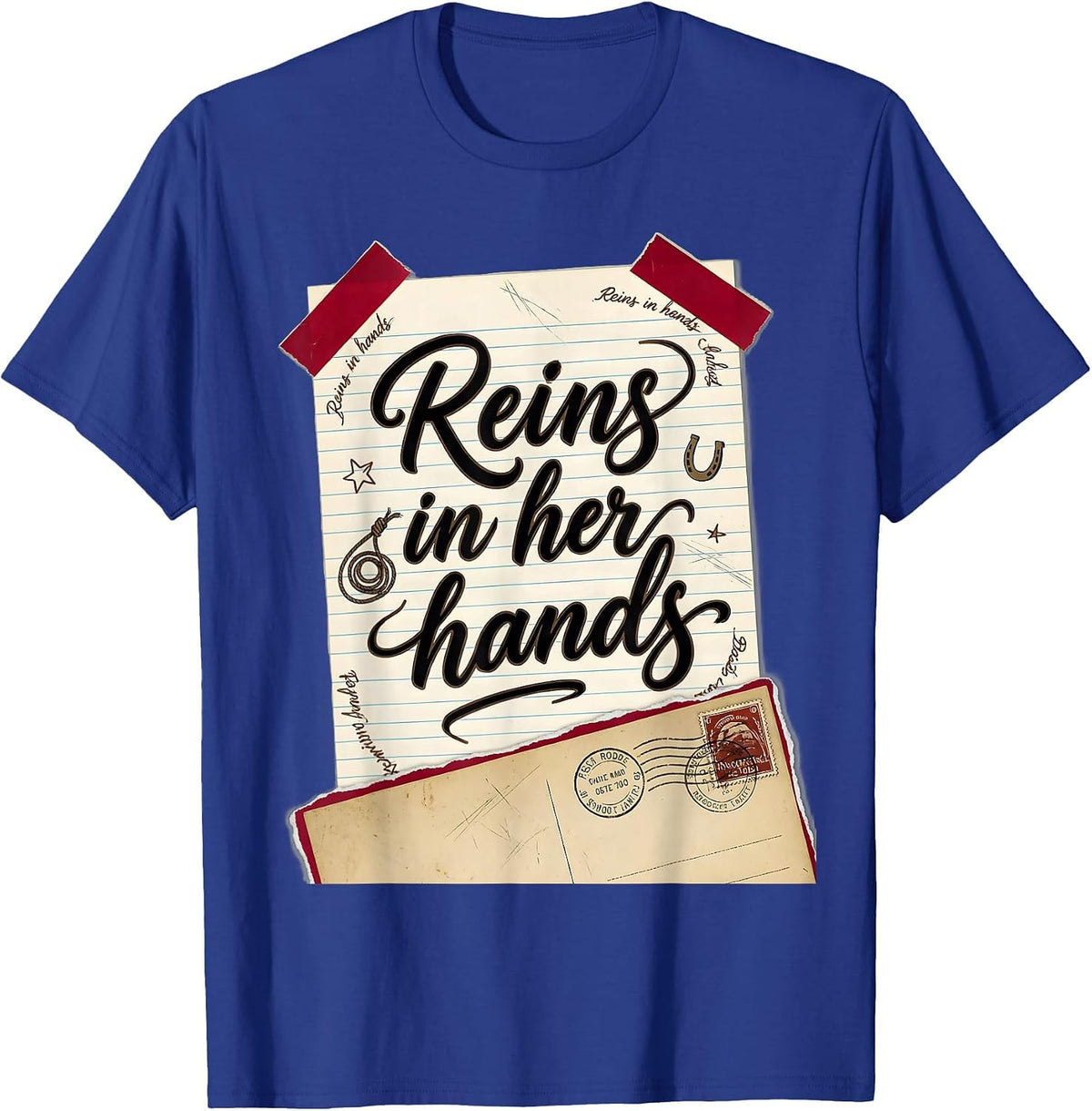 Men's Reins In Her Hands Rodeo Cowgirl Design T-Shirt - Royal Blue