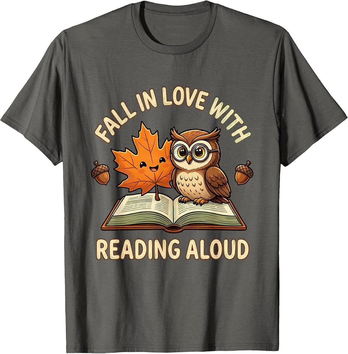 Fall In Love With Reading Aloud Cute Kawaii Teacher Book T-Shirt - Asphalt Grey