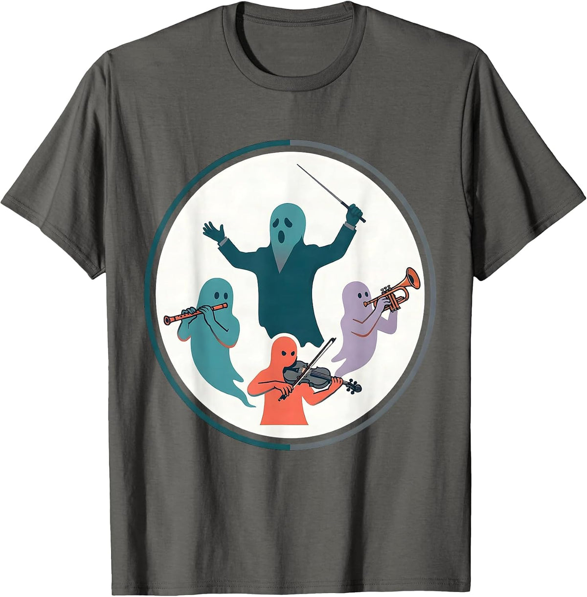 Ghost Band Music Teacher Halloween Humor T-Shirt - Asphalt Grey