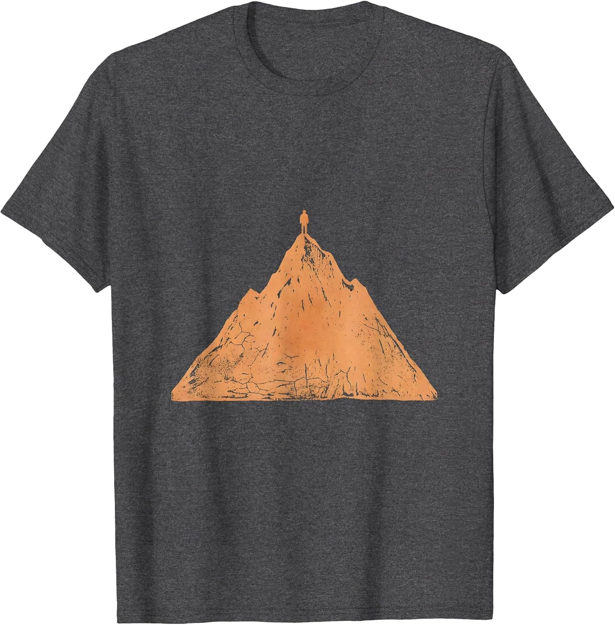 Lone Hiker Silhouette Ridge at Dusk Outdoor Design T-Shirt - Dark Heather Grey