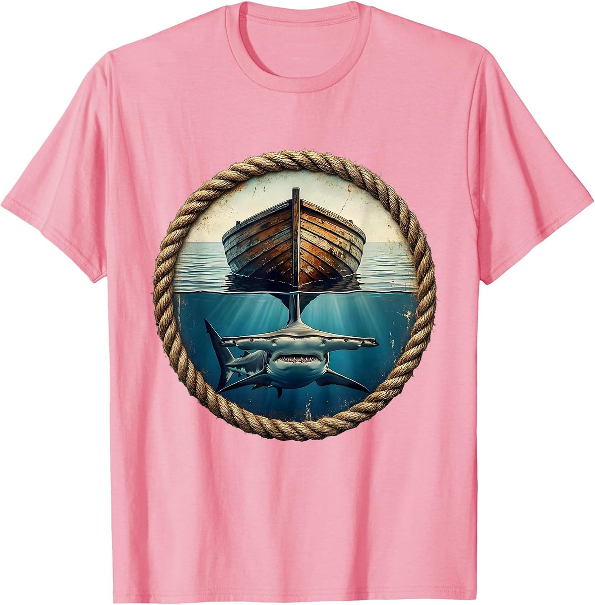 Men's Gulf of Mexico Hammerhead Shark Boat Hull Art T-Shirt - Pink