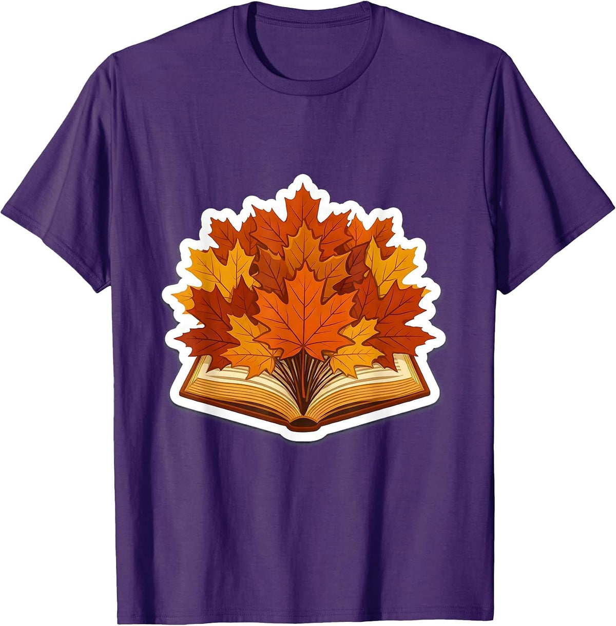 Men's Teacher Fall Open Book Maple Leaves Autumn Design T-Shirt - Purple