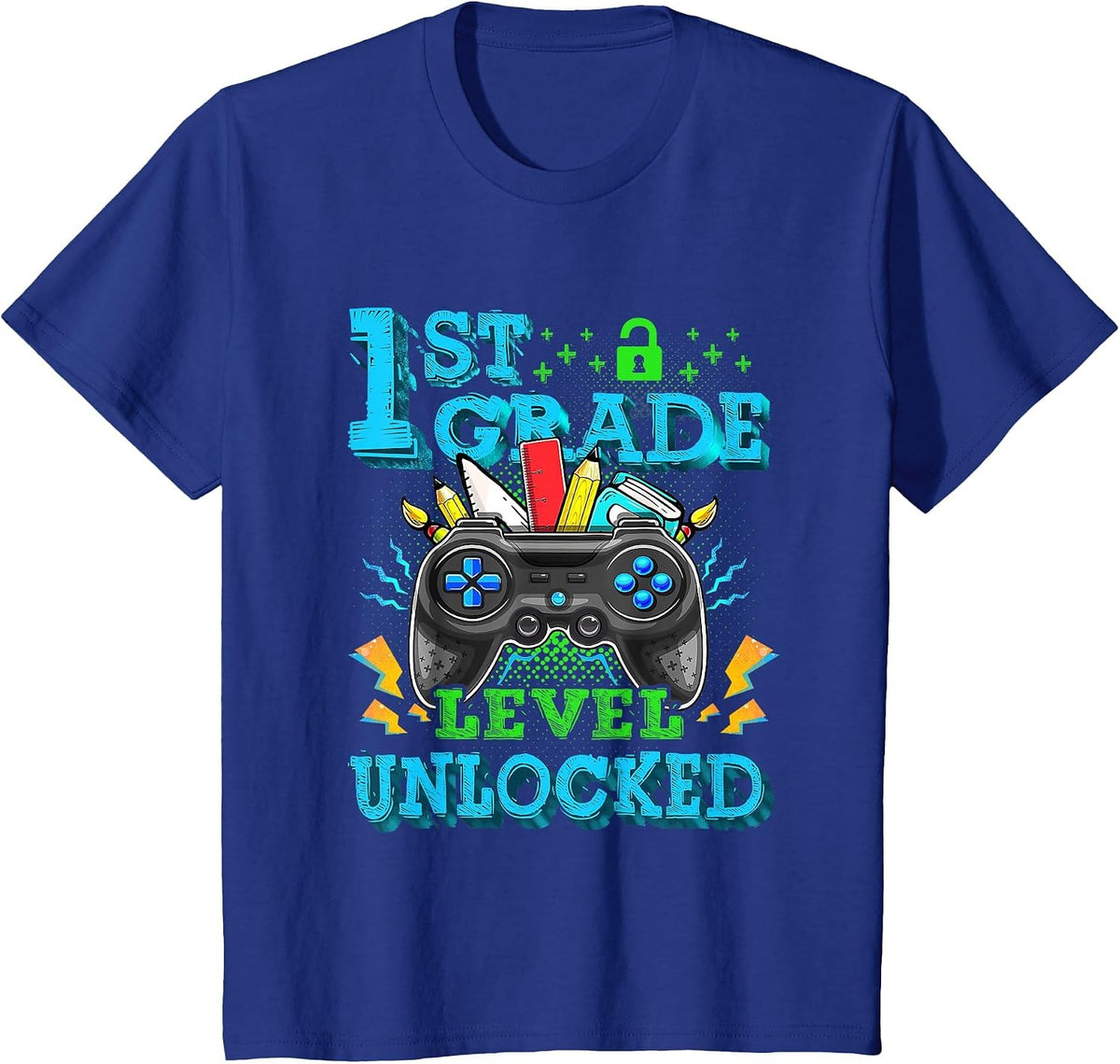 1st Grade Level Unlocked Video Game Back to School Boys T-Shirt - Royal Blue
