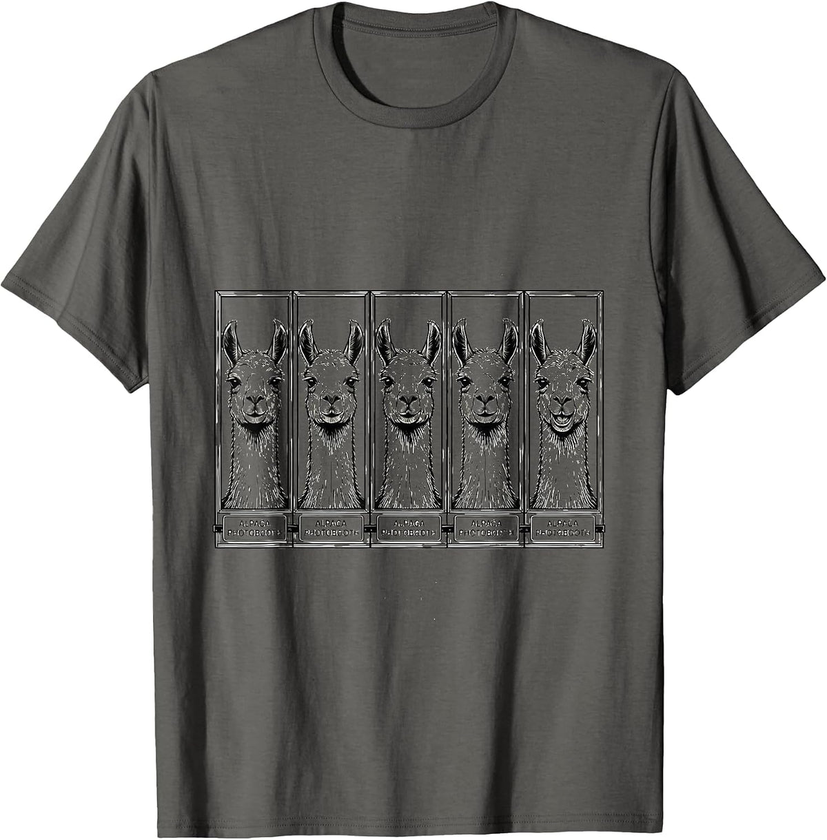 Alpaca Photobooth Funny Animal Portrait Line Art T-Shirt - Asphalt Grey