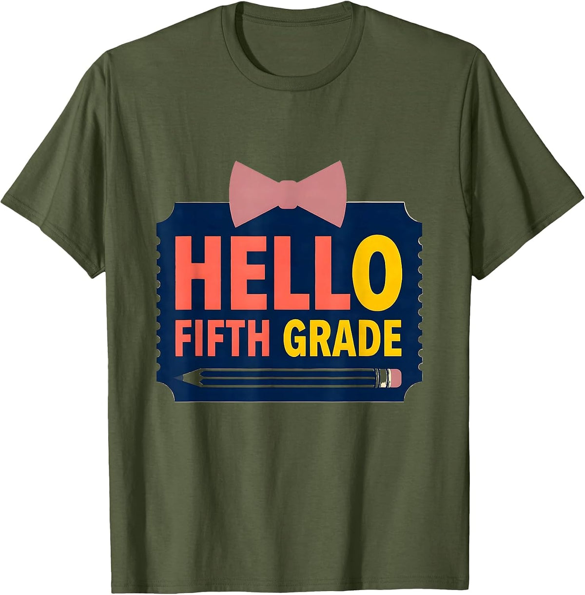 Hello Fifth Grade Cute Coquette Back to School Bow T-Shirt - Olive Green