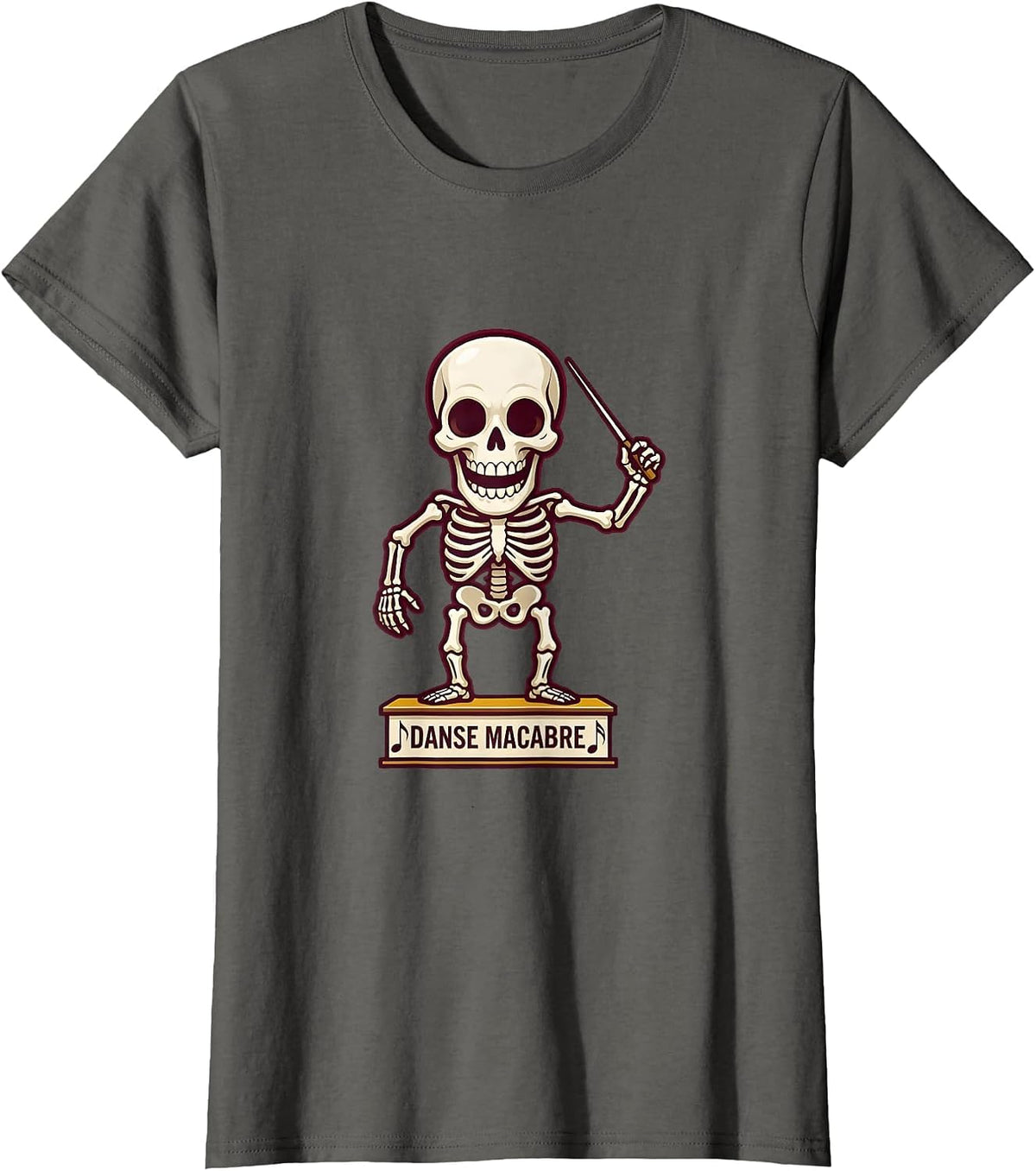 Women's Danse Macabre Skeleton Conductor Music Teacher Halloween T-Shirt - Asphalt Grey
