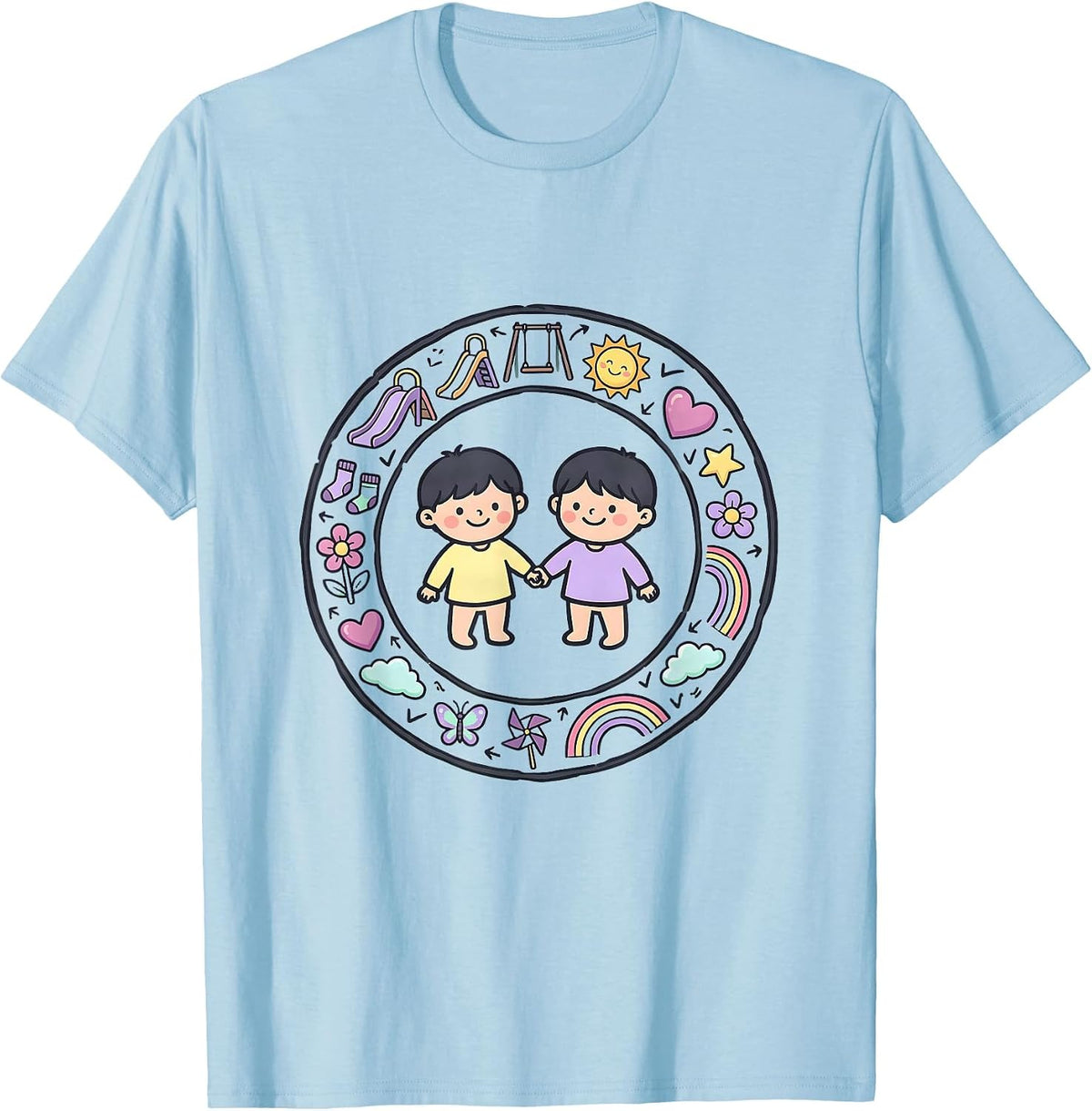 Men's Down Syndrome Awareness Kids Holding Hands Design T-Shirt - Baby Blue