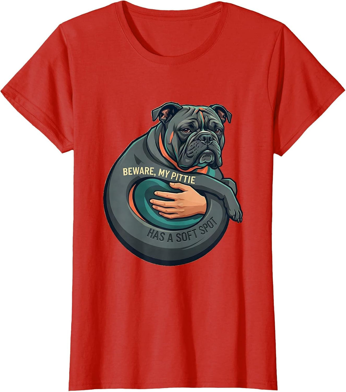 Women's Beware, My Pittie Has A Soft Spot Funny Pitbull Dog Mom T-Shirt - Red