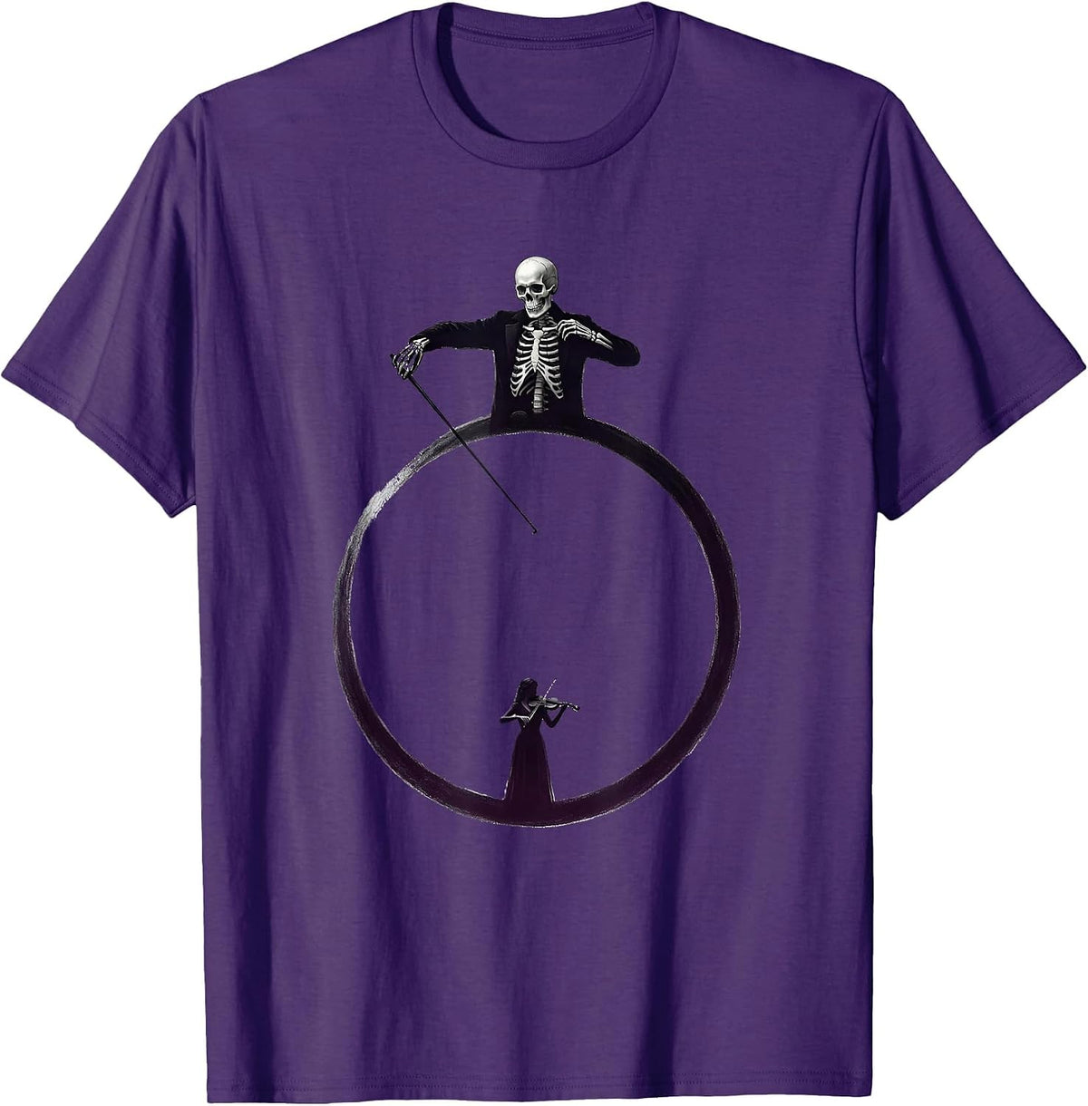 Men's Skeleton Conductor Ghost Violin Minimalist Music Teacher T-Shirt - Purple
